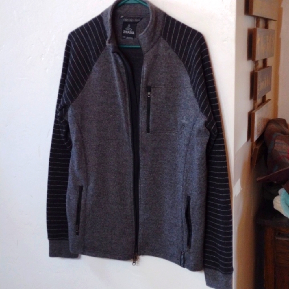 Prana Striped Wool full-zip sweater